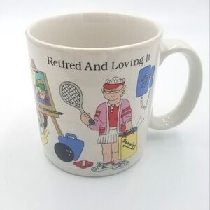 Vintage Russ Retired Retirement Mug Coffee Cup Tennis Knit Travel Bowl Bike